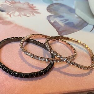 Gold and Black Rhinestone Stretchy Bracelet Set
